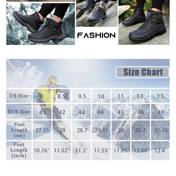 Mens Hiking Boots Winter Snow Boots Anti-Slip Leather Warm Shoes Fur Lined main image 6